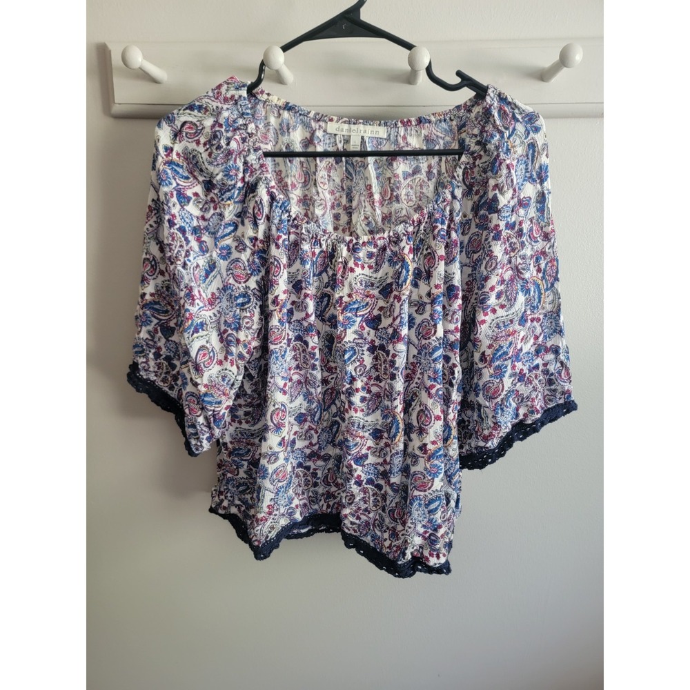 Daniel Rainn Women's Paisley Boxy Large Viscose Blouse Top Peasant Romantic Boho